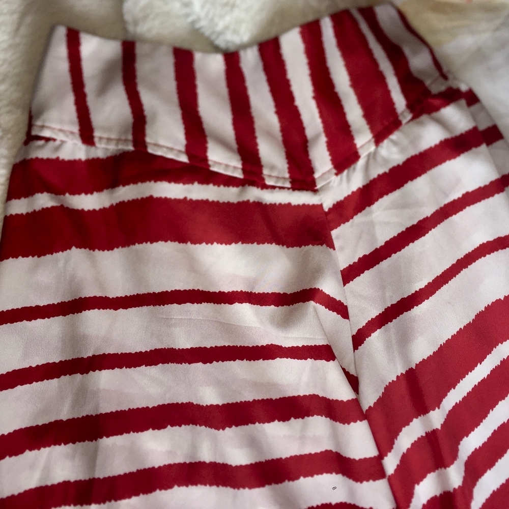 Red & White Striped Flared Pants